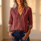 Camicia abbottonata in cotone con riga verticale bordeaux