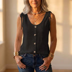 Tanktop aus Baumwolle mit Ösen, Bindebändern und Knopfleiste vorne