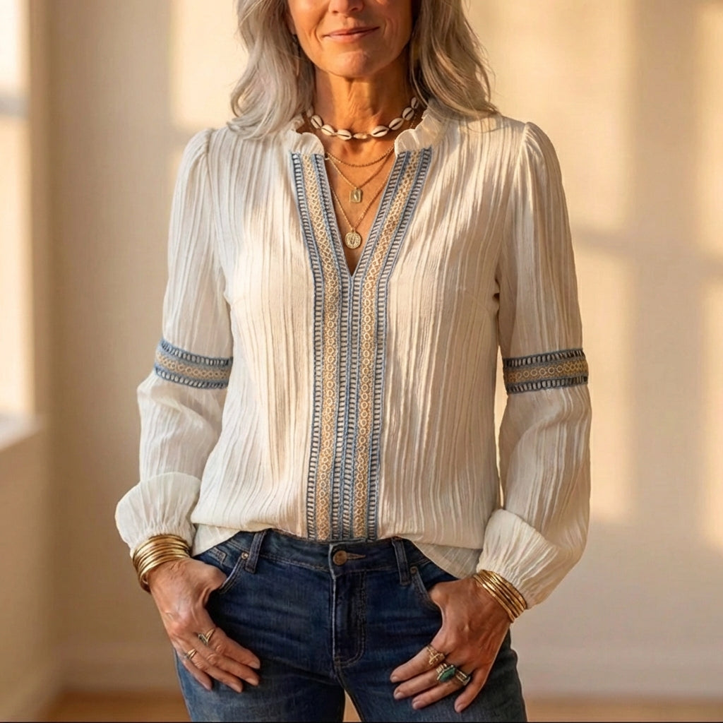 Tuniek van katoengaas met geborduurd detail