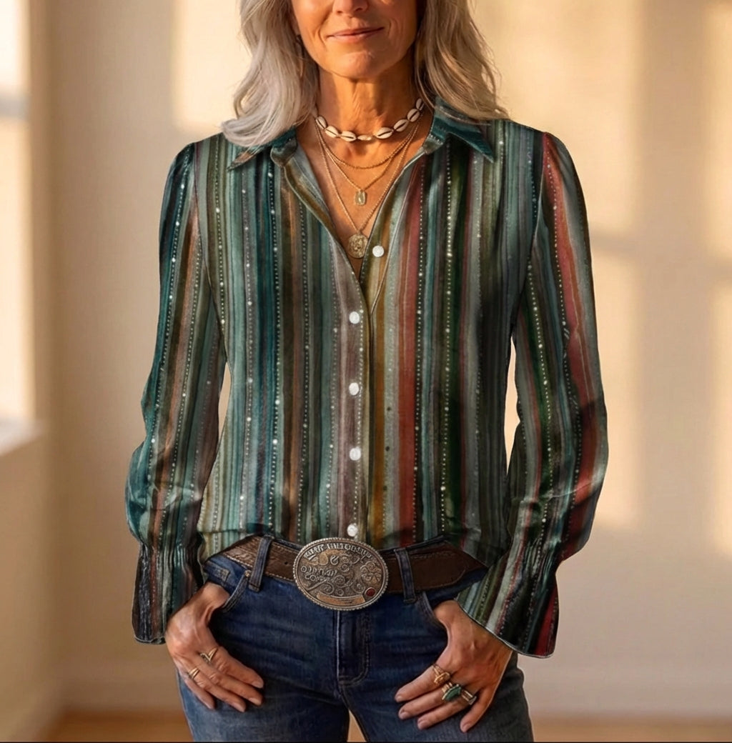 Katoenen shirt met meerkleurig gestreept Boho-ontwerp