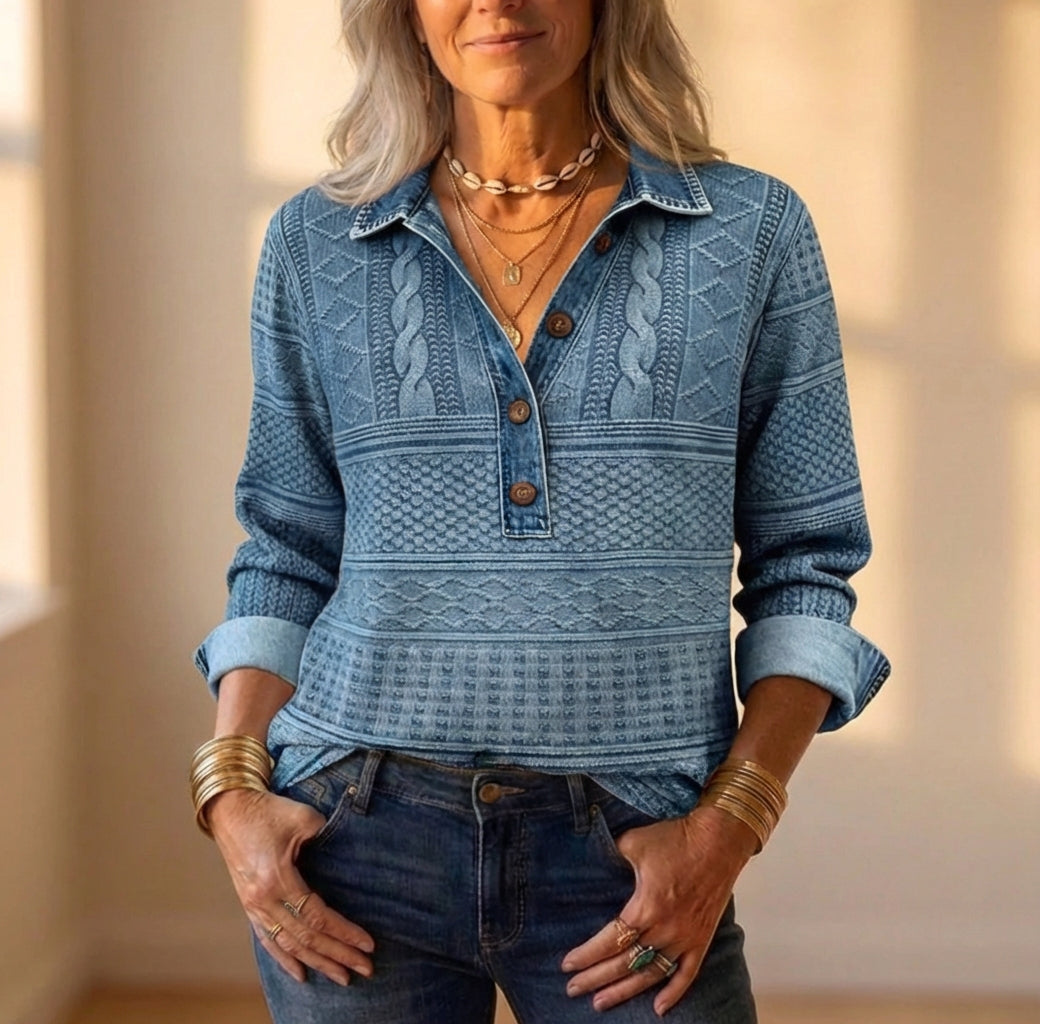 Chemise boutonnée en jean avec détails en tricot torsadé