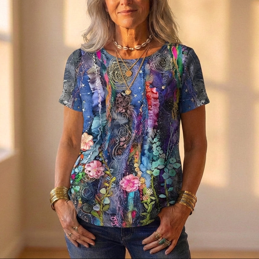 Top con estampado floral y de remolinos