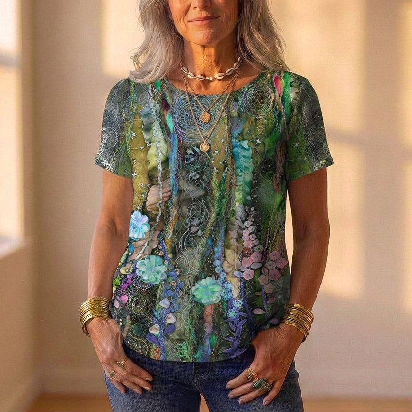 Top con estampado floral y de remolinos