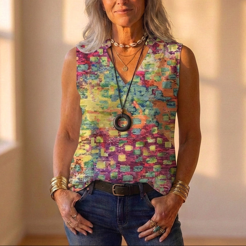 Tanktop weiß mit rotem und grauem Blumenmuster