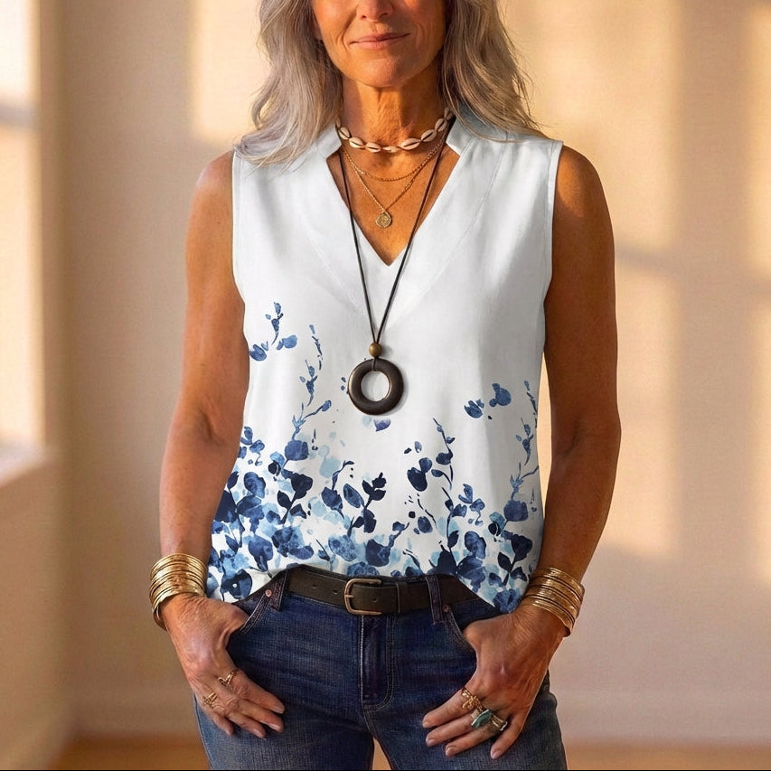 Tanktop weiß mit rotem und grauem Blumenmuster