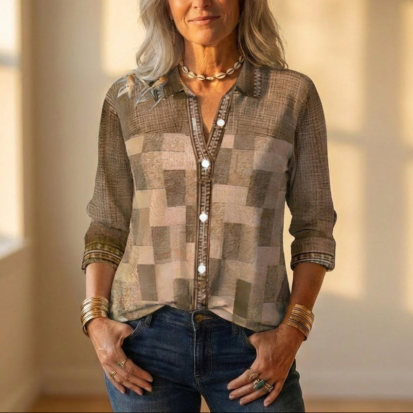 Camisa con patchwork y botones en la parte delantera