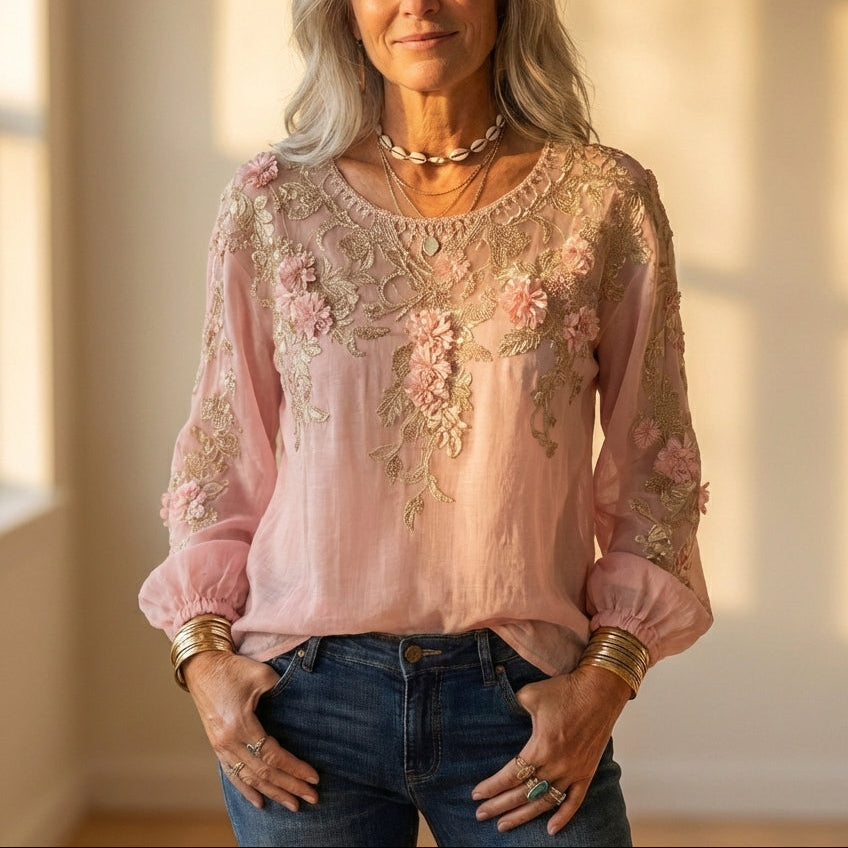 Blusa Con Ricami Floreali