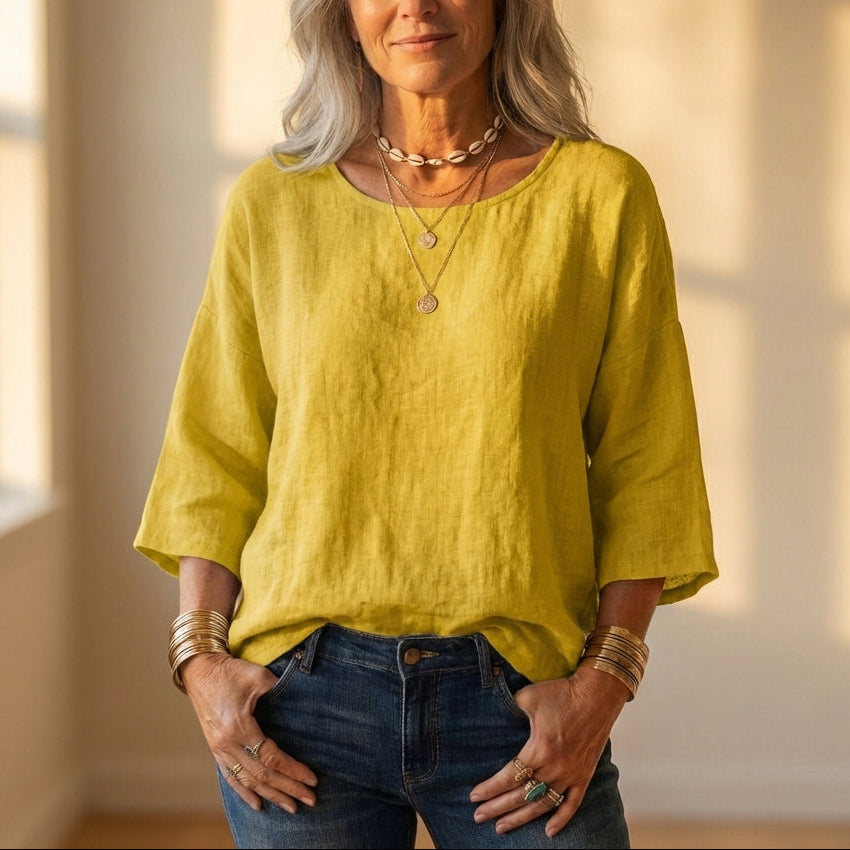 Top Lin Gris à Manches Longues