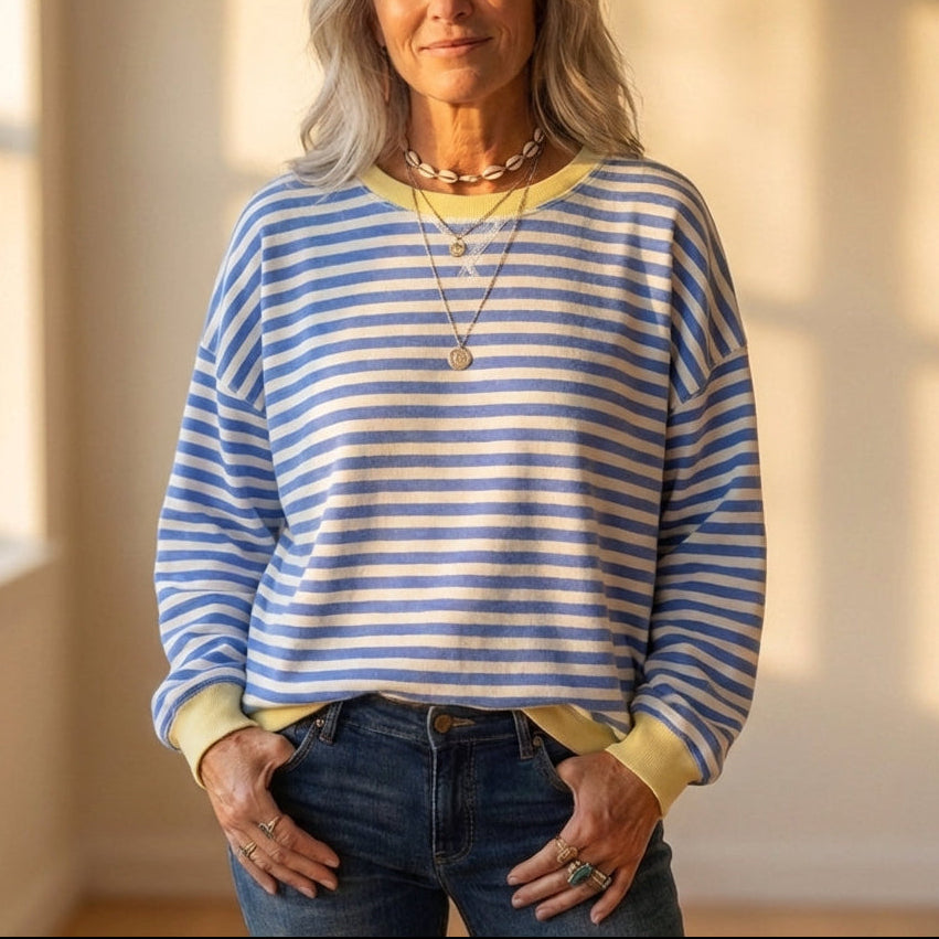 Top con Design a Righe e Polsino a Contrasto