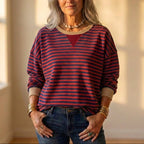 Top à rayures et poignets contrastés