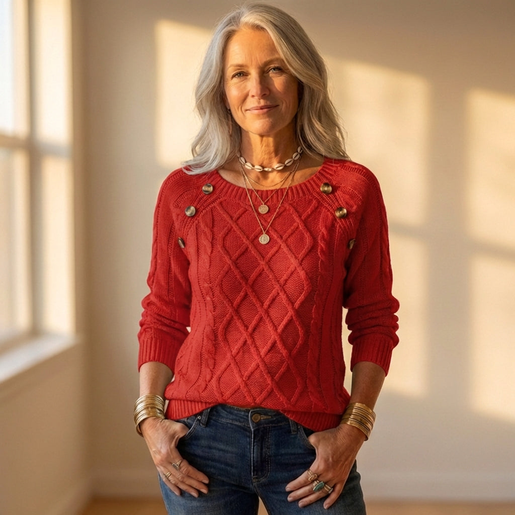 Top con lavorazione a trecce a rombi e dettaglio bottoni sulle spalle