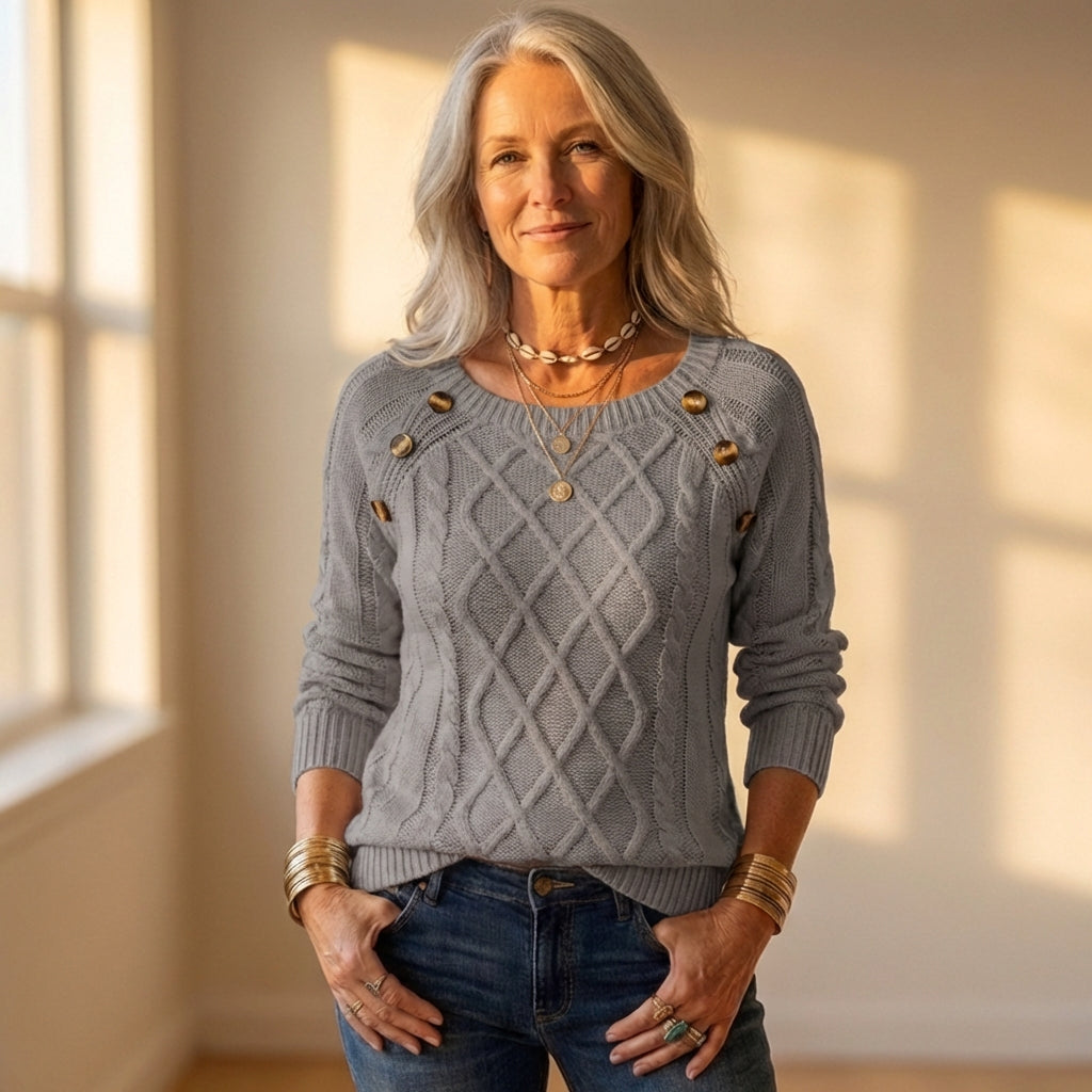 Top con lavorazione a trecce a rombi e dettaglio bottoni sulle spalle