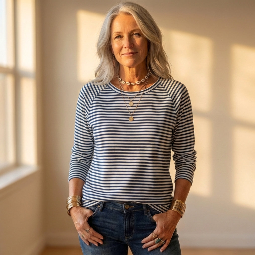 Top con stampa a righe orizzontali