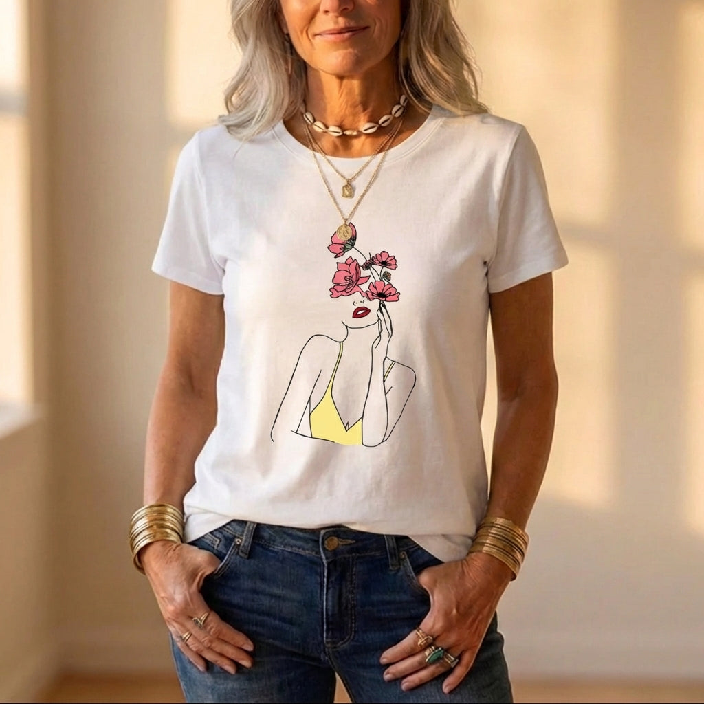 T-shirt in cotone con grafica a cuore Ombre