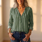 Katoenen overhemd met knoopsluiting en bordeauxrode verticale streep