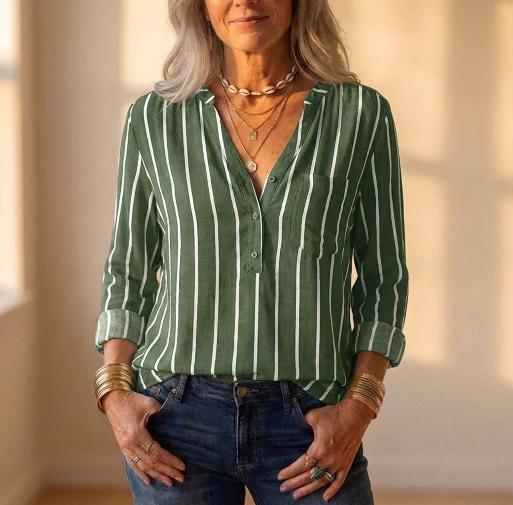 Camicia abbottonata in cotone con riga verticale bordeaux