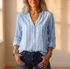 Camicia abbottonata in cotone con riga verticale bordeaux