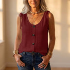 Tanktop aus Baumwolle mit Ösen, Bindebändern und Knopfleiste vorne