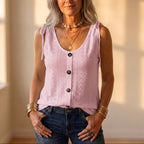 Tanktop aus Baumwolle mit Ösen, Bindebändern und Knopfleiste vorne