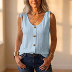 Tanktop aus Baumwolle mit Ösen, Bindebändern und Knopfleiste vorne