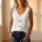 Tanktop aus Baumwolle mit Ösen, Bindebändern und Knopfleiste vorne