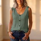 Tanktop aus Baumwolle mit Ösen, Bindebändern und Knopfleiste vorne