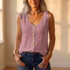 Tanktop aus Baumwolle mit Ösen, Bindebändern und Knopfleiste vorne