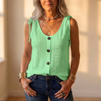 Tanktop aus Baumwolle mit Ösen, Bindebändern und Knopfleiste vorne