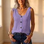 Tanktop aus Baumwolle mit Ösen, Bindebändern und Knopfleiste vorne