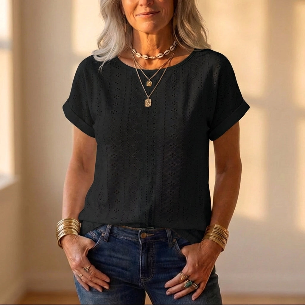 T-shirt à œillets en coton avec motif découpé sur toute la surface