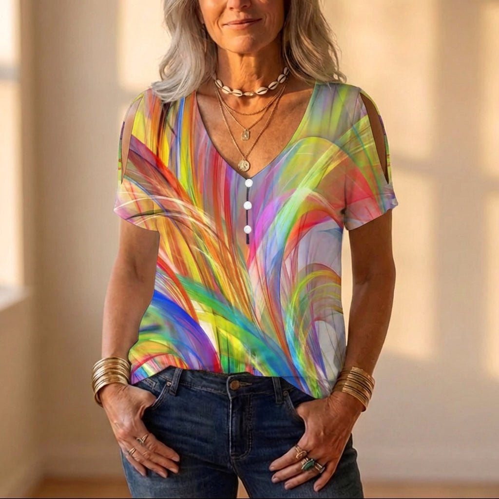 Chemise en rayonne avec imprimé abstrait arc-en-ciel dégradé