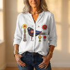 Button-down overhemd met geborduurd vogel- en bloemmotief