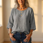 Top In Lino Grigio Con Manica Lunga