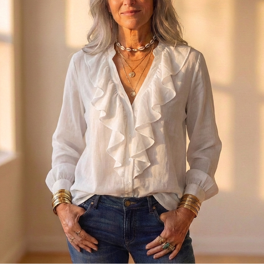 Blouse avec volants en cascade sur le devant